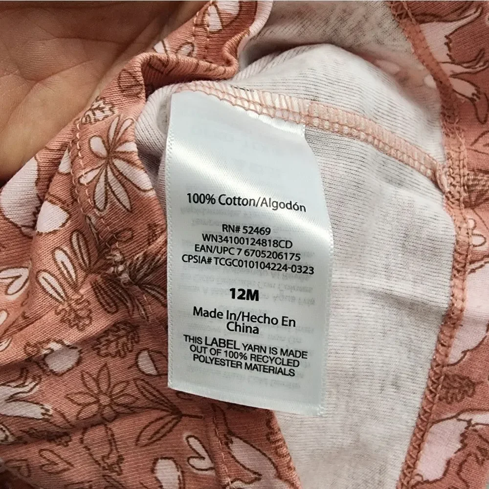 Nwt Wonder Nation Baby Girl's 100% Cotton Pink Fox Pajama Set,  Size 12 months